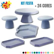 Kit Festa - 1 Boleira Cake Slim 22x11, 2 Mini Slim, 2 Mini Sextavada, 2 Mini Lapidada