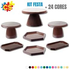 Kit Festa - 1 Boleira Cake Slim 17X11 cm, 2 Mini Slim, 2 Mini Sextavada, 2 Mini Lapidada