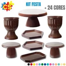 Kit Festa - 1 Boleira Cake Slim 22X11, 2 Vaso Romano, 2 Mini Sextavada, 2 Mini Slim, 1 Mini Lapidada