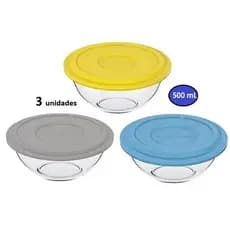 Pote de vidro Plus (Tigela Browl) Marinex 500ml. 1 peça ou Kit c/ 3 Peças