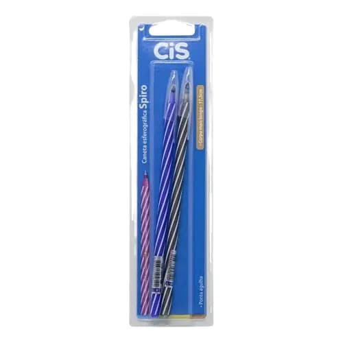 Kit Caneta Esferográfica 0.7mm Spiro Azul/Preto Cis | 02 Unidades
