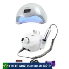 Kit Cabine Sun 5 Led Uv 48w unha + Motor Porquinho Lixadeira de Unhas Elétrica Profissional