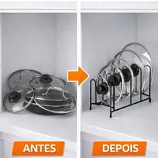 Organizador De Tampas Panelas 6 Divisões Suporte Porta Tampas Cozinha Armário Aço Resistente Preto Branco