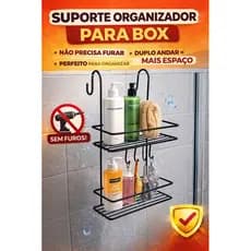 Suporte Organizador Para Box Duplo Sem Furo – Porta Shampoo Banheiro com Gancho Encaixe Rápido