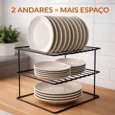 Suporte para Pratos Organizador de Armário 2 andares Aramado Cozinha