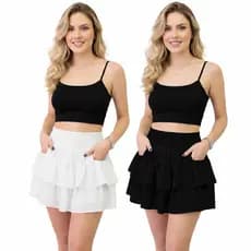 Saia Wind Babado Duas Marias Feminina Cintura Alta Cós de Elastex Mini Saia