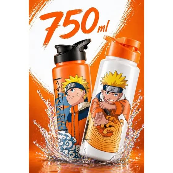 Garrafinha Naruto com Tampa e Alça 750ml Passeio Viagem Academia Escola