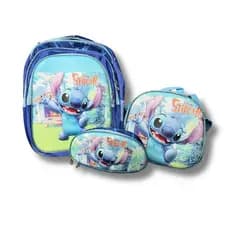 Kit Mochila Escolar Stitch Masculina 3D Mochila De Costas Lancheira Termica e Estojo