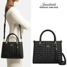 Bolsa Feminina Média Lorena Ondine com Alça Transversal e Mão Couro Premium PU Luxo Immateriale