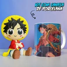 Kit One Piece Luffy e Zoro Boneco Action Figure Decorativo e Caneca Colecionável Presente Geek Anime