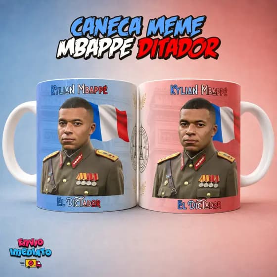 Caneca Meme Mbappé Ditador El Dictador Engraçada Porcelana Premium Futebol Presente Criativo