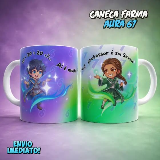 Caneca Infantil Personalizada Farma Aura 67 Six Seven Presente Divertido Meme