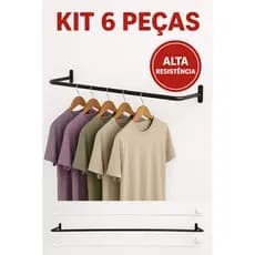 Kit 6 arara de Parede 1 Metro/ 80cm. Preta / Branca
