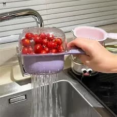 Cesta De Drenagem De Cozinha Com Escorredor De Camada Dupla Alça Antiderrapante Para Lavar Legumes , Frutas , Arroz