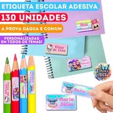 Etiqueta escolar 130 unidades - adesivo escolar personalizado feito em TODOS OS TEMAS