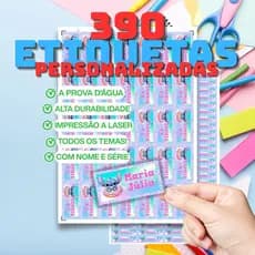 Etiqueta escolar até 390 unidades para lápis e cadernos - Personalizado com nome e ano letivo Todos os temas!