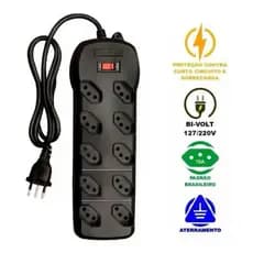 FILTRO LINHA QUALITRONIX 10 TOMADAS 10A 3P PRETO