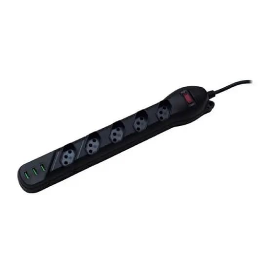 FILTRO LINHA QUALITRONIX 5 TOMADAS 10A+ 3 USB PRETO