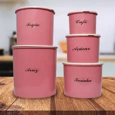 Kit 5 Peças Mantimento jogo plástico/ porta mantimentos e organizadores de cozinha com Decopagem