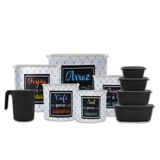 Kit 5 Peças Mantimento + Kit 4 Potes + 1 Jarra 1,8L Jogo de Plástico / 10 Peças / Porta Mantimentos e Organizadores de Cozinha com Decopagem TPW2 / Melhor Custo Beneficio do Mercado