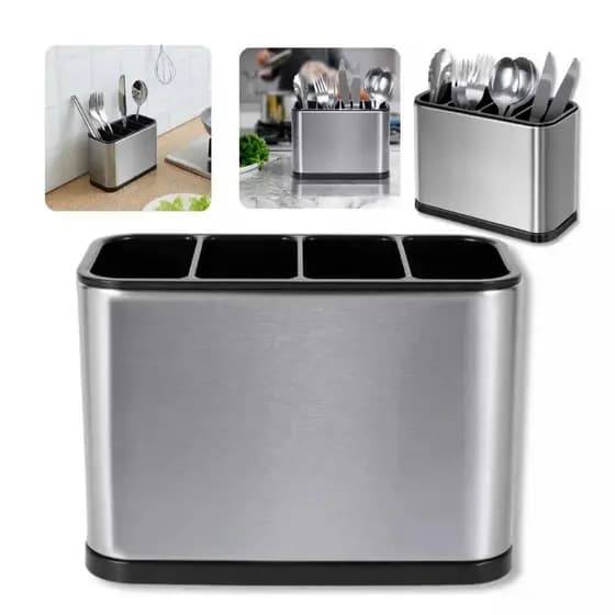 Porta talheres escorredor inox com divisórias preto