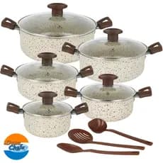 Jogo de Caçarolas Antiaderente Tampa de Vidro 05 Peças Panelas + Utensílios Cozinha Completa - Varias Cores