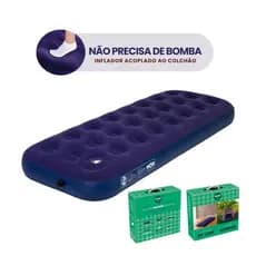 Colchão Inflável Solteiro com inflador Acoplado Embutido Multiuso de Ar + Kit Reparo - Mor