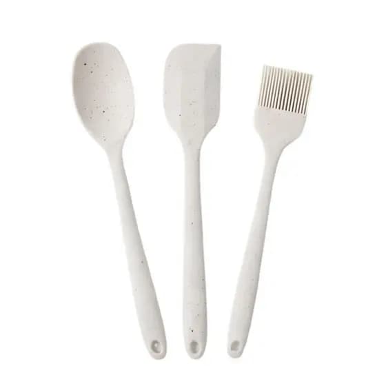 Kit 3 Utensílios Silicone Cozinha Espátula Colher E Pincel Vanilla Multibrix 29cm
