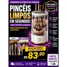 Limpador de Pincéis Elétrico Automático USB Profissional Recarregável Maquiagem