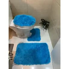 Jogo de Tapete para Banheiro Peludo Felpudo - 3 PÇS - Várias Cores