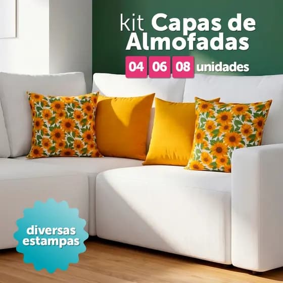 Kit Capas de Almofada Gorgurinho 45x45cm Estampadas Modernas  4, 6 ou 8 Unidades c/ Zíper