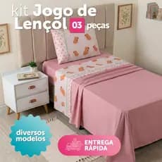 Kit Jogo de Lençol Infantil Feminino 3 Peças Decorativo Moderno Estampa Premium 400 Fios Tec