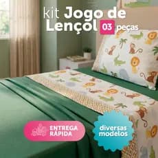 Kit Jogo de Lençol Solteiro 3 Peças Infantil Masculino Variadas Estampas Decorativas Premium Moderna