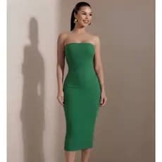 Vestido Midi Tomara que Caia Estiloso Verde Bandeira Anarruga Lindo Elegante