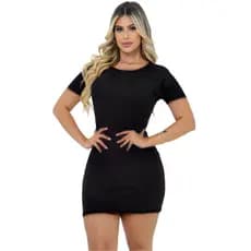 Vestido feminino curto colado preto básico dia a dia canelado