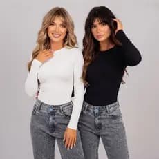 Body Manga Longa Feminino Anarruga Canelado Inverno Bori Collant Colan