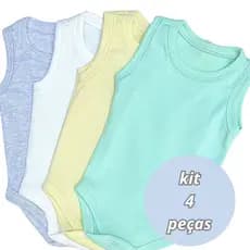 Kit 4 Body  Regata Roupa de Bebê Malha Canelada Algodão Enxoval