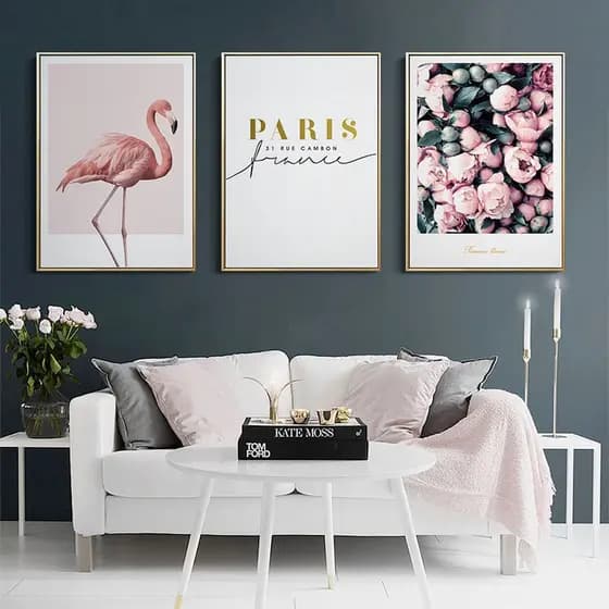 Quadros Decorativos Trio Kit 3 peças Flamingo Grandes 90x60 ou 60x40 mais de 50 opções de imagens Quadro decorativo Sala Quadro decorativo Quarto Quadro decorativo Escritório Quadro decorativo Marmorizado Quadro decorativo abstrato quadro mosaico