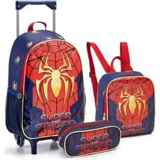 Kit Mochila Escolar Homem Aranha - Mochila Rodinha 16" + Lancheira Térmica +Estojo - Mochila Infantil Seanite Spider Man