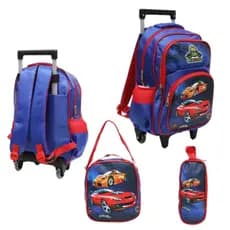Kit Mochila com Rodinhas + Lancheira Térmica + Estojo Carros Brilho