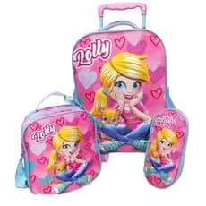 Kit Mochila Infantil 3D de Rodinhas + Lancheira Térmica + Estojo - Lolly