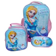Kit Mochila 3D Infantil de Rodinhas + Lancheira Térmica + Estojo - Mundo Gelado Frozen