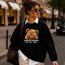 Moletom Feminino Casual Urso Tendencia Gola Redonda Tendência Inverno Moda Blogueira
