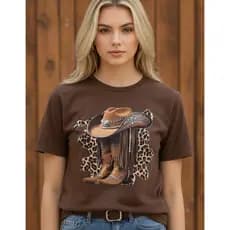 Camiseta Feminina 100% Algodão Premium Estampada Texana Rodeio Casual Confortável Moda