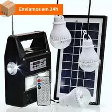 Kit Bateria Portátil Painel Solar Lâmpada Led Rádio Mp3 Bluetooth