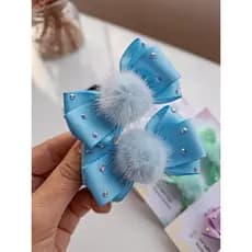 Parzinho de laço hair clip infantil com strass e pompom festa dia a dia