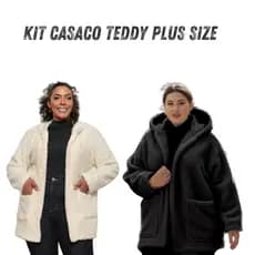 2 Casaco Teddy Feminino Longo Branco Preto Inverno Bear Pelúcia Jaqueta Ted Com Forro Blusa de Frio Lançamento Promoção