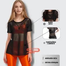 Blusa Tule Feminina Academia Blusinha Verão Moda Fitness Transparente