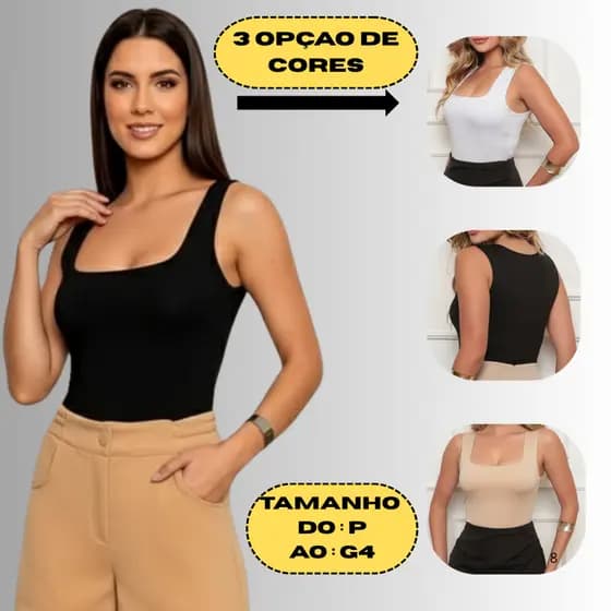 Body Decote Quadradado Feminino Tecido Suplex Moda Verao