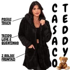 Casaco Teddy Feminino Preto Branco Blusa de Frio Feminina Pelinho Jaqueta Ted Moda Inverno Blogueira